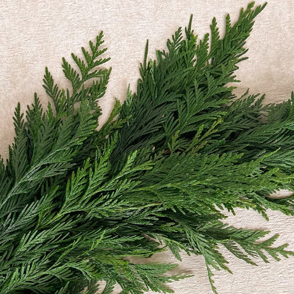 closeup of a cedar garland